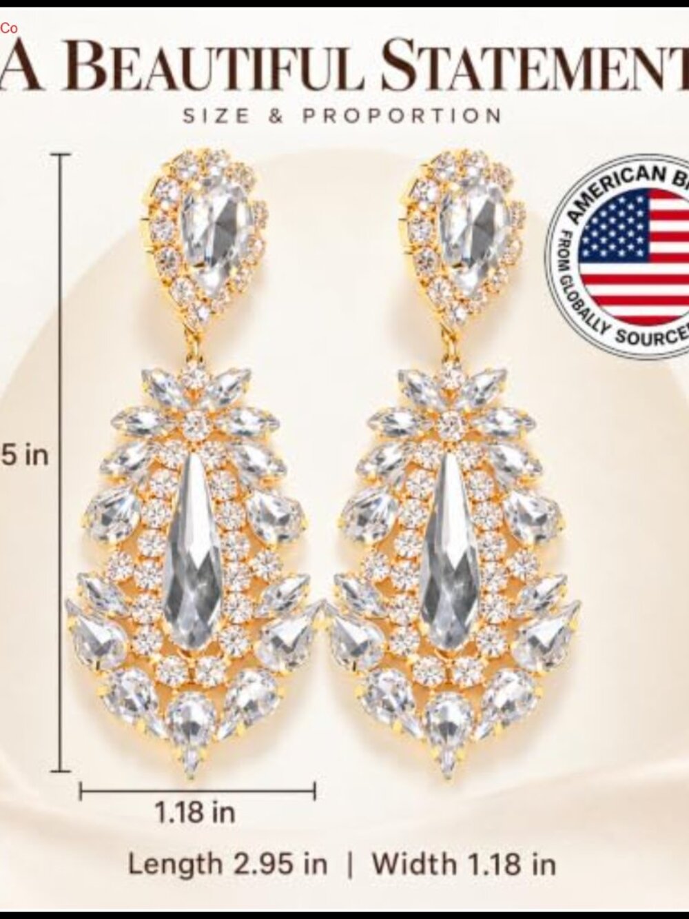 Crystal Chandelier Dangle Earrings Gold Plated Brass Drop Statement - Picture 4 of 6